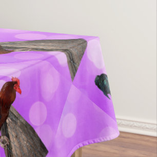 Perched in Majesty: Rooster On Dreamy Purple Glow Tablecloth