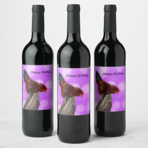 Perched in Majesty: Rooster On Dreamy Purple Glow Wine Label