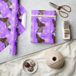 Perched in Majesty: Rooster On Dreamy Purple Glow Wrapping Paper