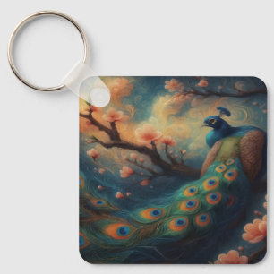 Perched Peacock Keychain