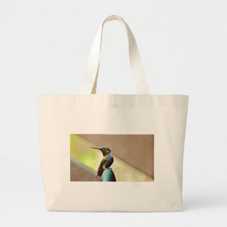 Perched Ruby and Green little Hummingbird Large Tote Bag