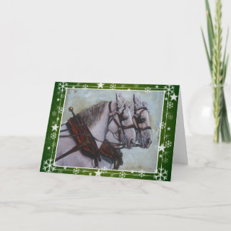 Percheron Draft Horse Christmas Card, green Holiday Card