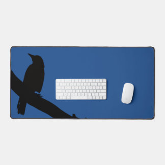 Perching Crow, blue Desk Mat