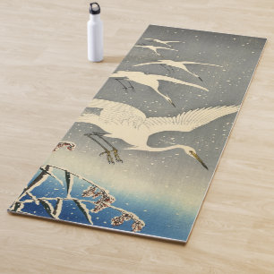 Perching Herons in Snow by Ohara Koson Yoga Mat
