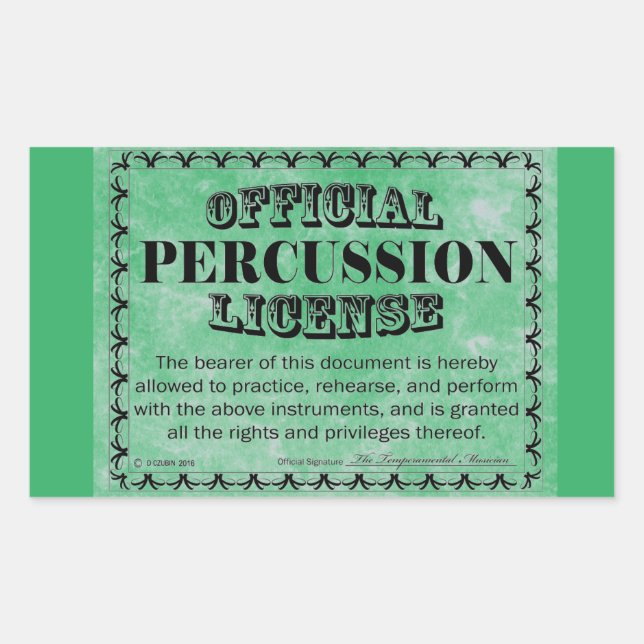 Percussion License Rectangular Sticker (Front)
