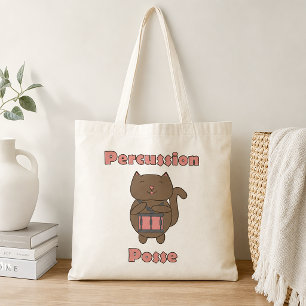 Percussion Posse Cute Drummer Cat Funny Musician  Tote Bag