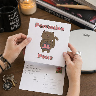 Percussion Posse Cute Drumming Cat Postcard