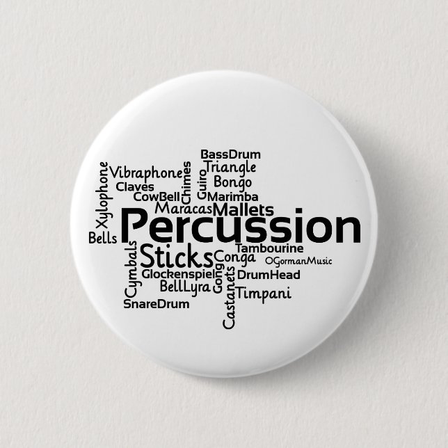 Percussion Word Cloud Black Text 6 Cm Round Badge (Front)