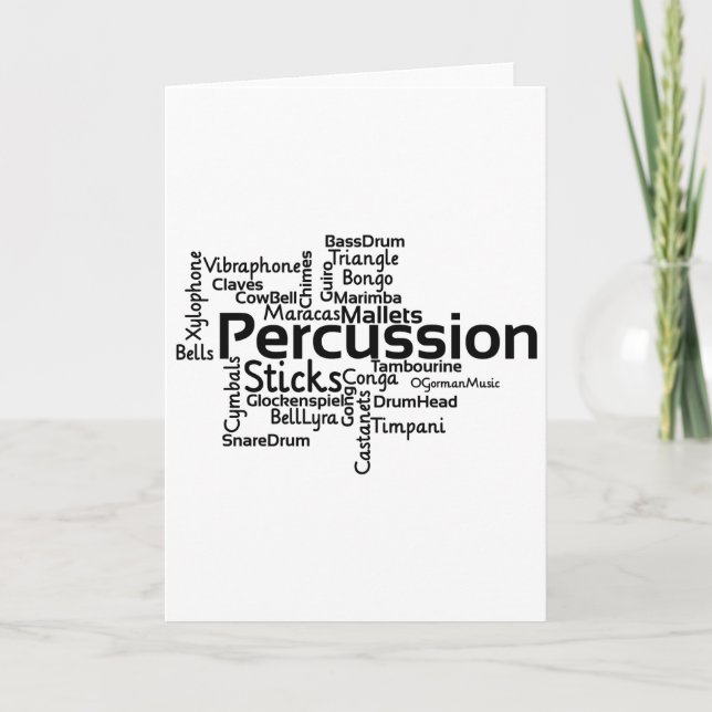 Percussion Word Cloud Black Text Card (Front)