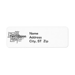 Percussion Word Cloud Black Text Return Address Label
