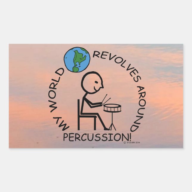 Percussion - World Revolves Around Rectangular Sti Sticker (Front)