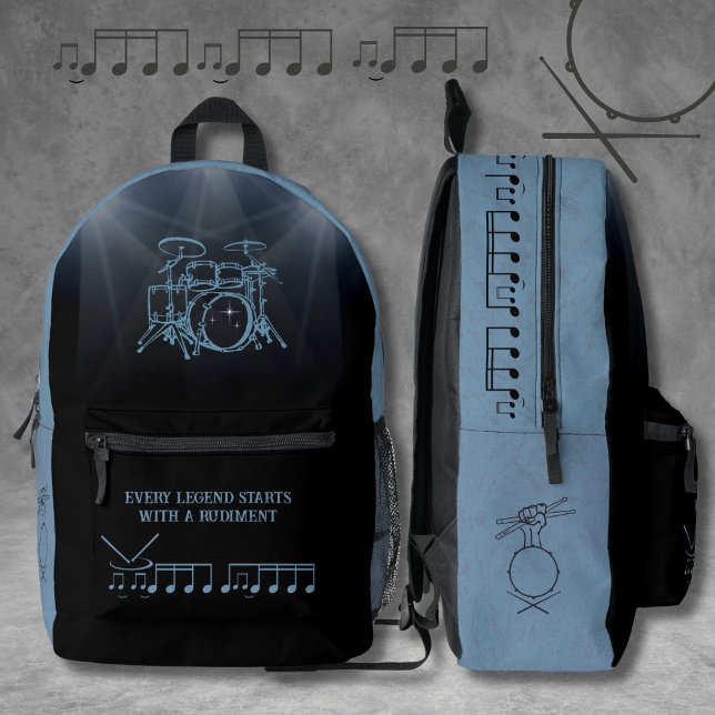 Percussionist Slate Blue Edgy Drummer  Printed Backpack (Unleash your inner beat with this stylish and edgy Slate Blue and Black Percussionist Bag)