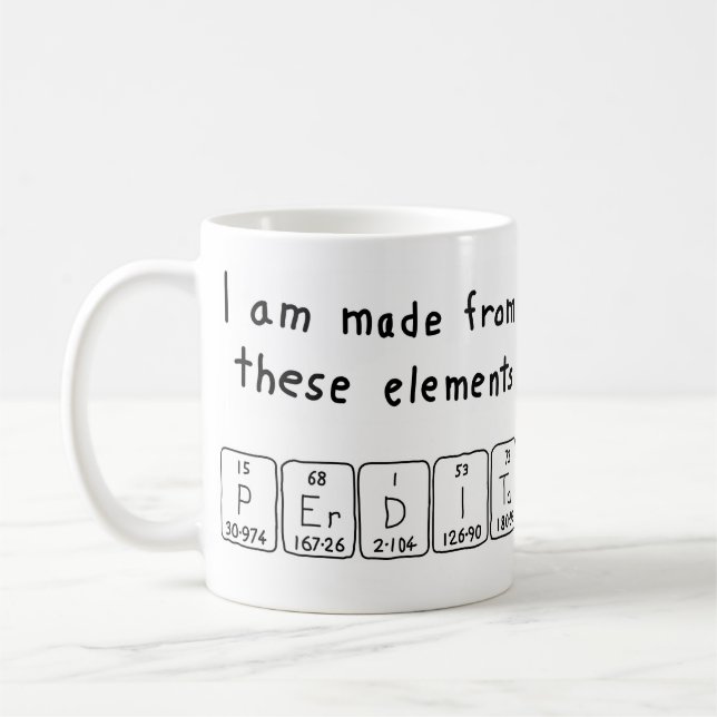 Perdita periodic table name mug (Left)