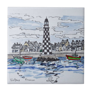 Perdrix Lighthouse, Loctudy Brittany, France Ceramic Tile