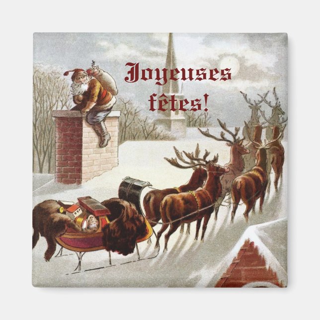 Père Noël avec traîneau et renne aimant décoratif Magnet (Front)