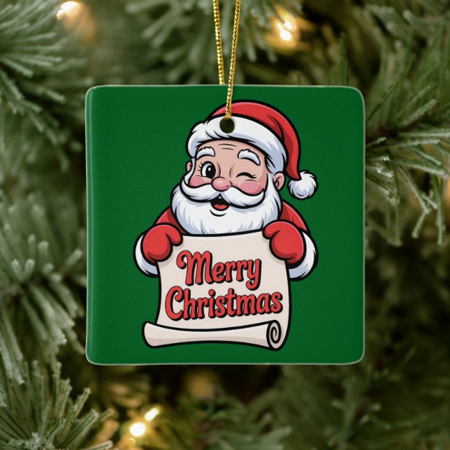 Père Noël Clin d'Œil 🎅 "Merry Christmas" Ceramic Ornament (Tree)