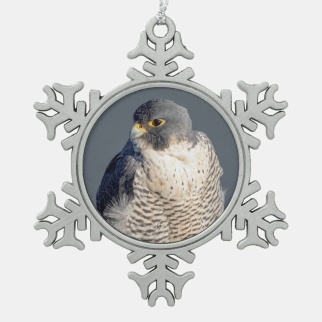 Peregrine Falcon along the Hudson River Snowflake Pewter Christmas Ornament (Front)