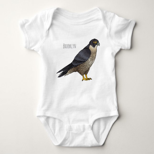 Peregrine falcon bird cartoon illustration  baby bodysuit (Front)