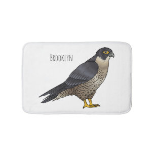 Peregrine falcon bird cartoon illustration bath mat