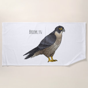 Peregrine falcon bird cartoon illustration beach towel