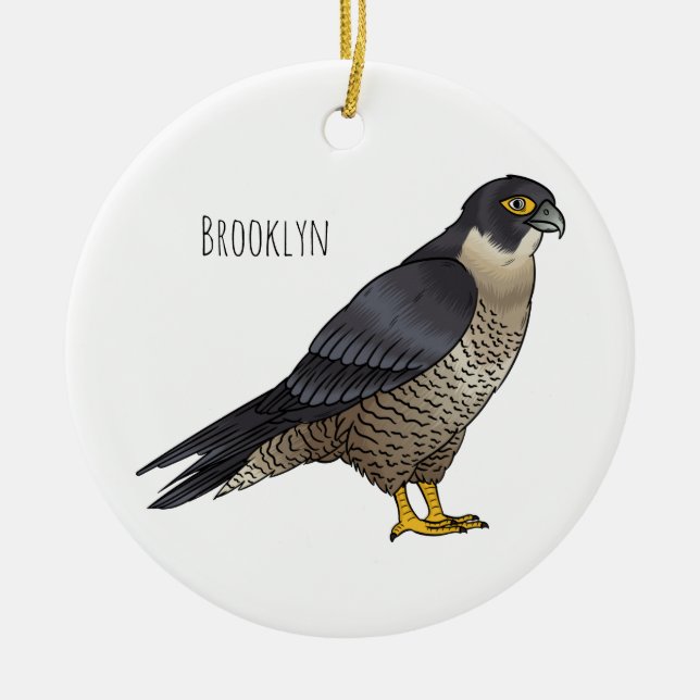 Peregrine falcon bird cartoon illustration ceramic ornament (Front)
