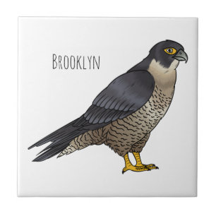 Peregrine falcon bird cartoon illustration  ceramic tile