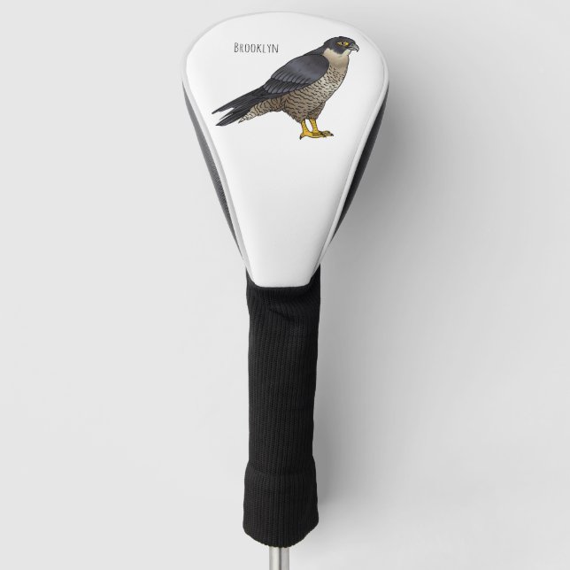 Peregrine falcon bird cartoon illustration golf head cover (Front)