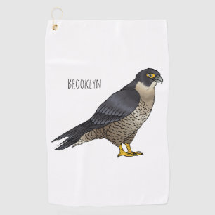 Peregrine falcon bird cartoon illustration golf towel