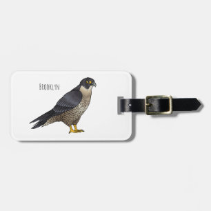 Peregrine falcon bird cartoon illustration luggage tag