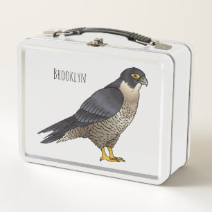 Peregrine falcon bird cartoon illustration metal lunch box