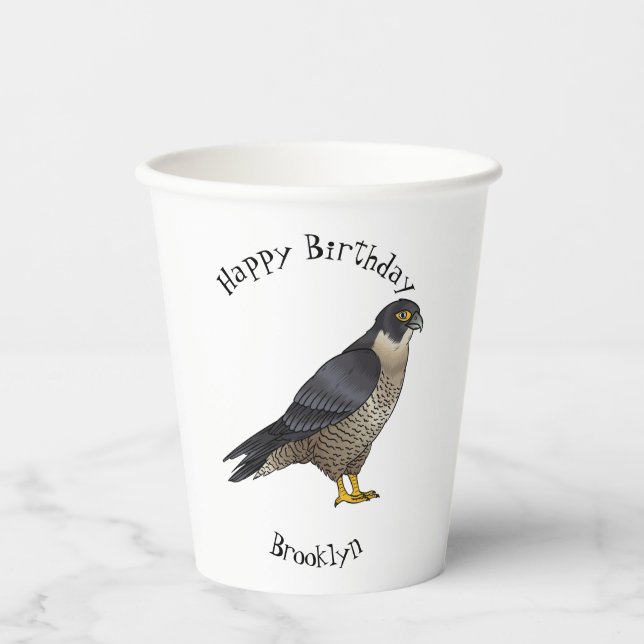 Peregrine falcon bird cartoon illustration  paper cups (Front)