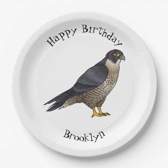 Peregrine falcon bird cartoon illustration paper plate (Front)