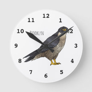 Peregrine falcon bird cartoon illustration round clock