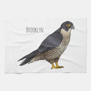 Peregrine falcon bird cartoon illustration tea towel