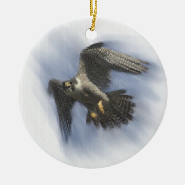 Peregrine Falcon in Flight Ceramic Tree Decoration (Front)