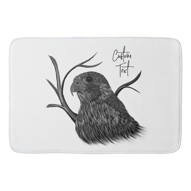 Peregrine Falcon in Tree Branches with Handwriting Bath Mat (Front)