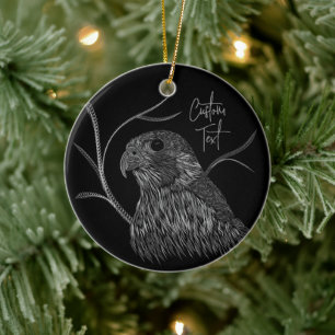 Peregrine Falcon in Tree Branches with Handwriting Ceramic Ornament