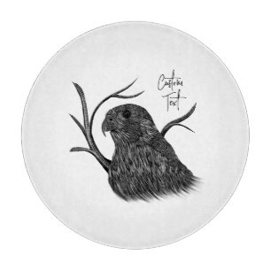 Peregrine Falcon in Tree Branches with Handwriting Cutting Board