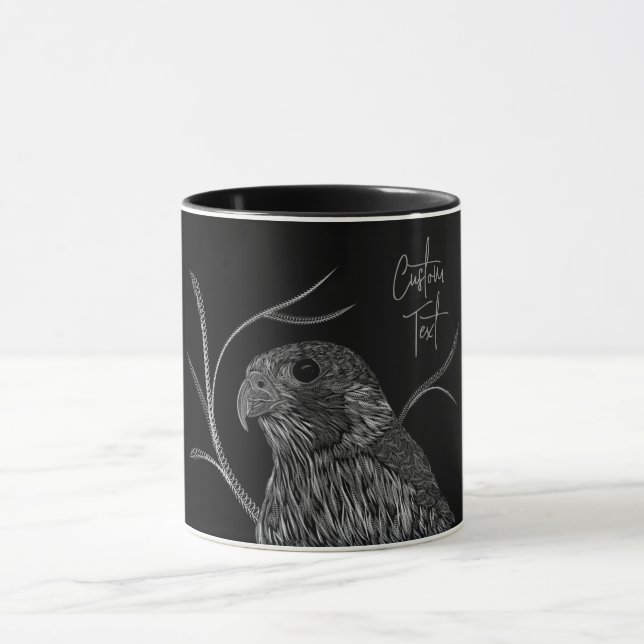 Peregrine Falcon in Tree Branches with Handwriting Mug (Center)