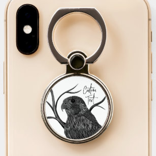 Peregrine Falcon in Tree Branches with Handwriting Phone Ring Stand