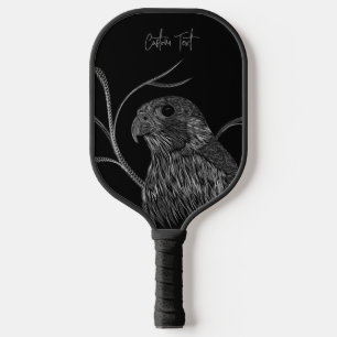 Peregrine Falcon in Tree Branches with Handwriting Pickleball Paddle