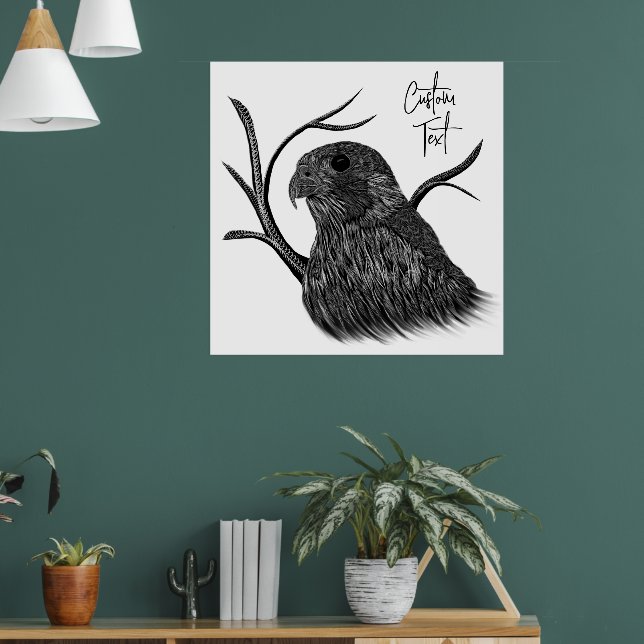 Peregrine Falcon in Tree Branches with Handwriting Poster (Living Room 1)
