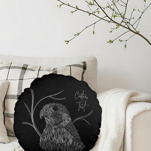 Peregrine Falcon in Tree Branches with Handwriting Round Cushion