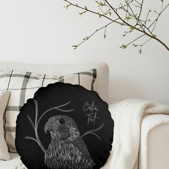 Peregrine Falcon in Tree Branches with Handwriting Round Cushion (Creator Uploaded)