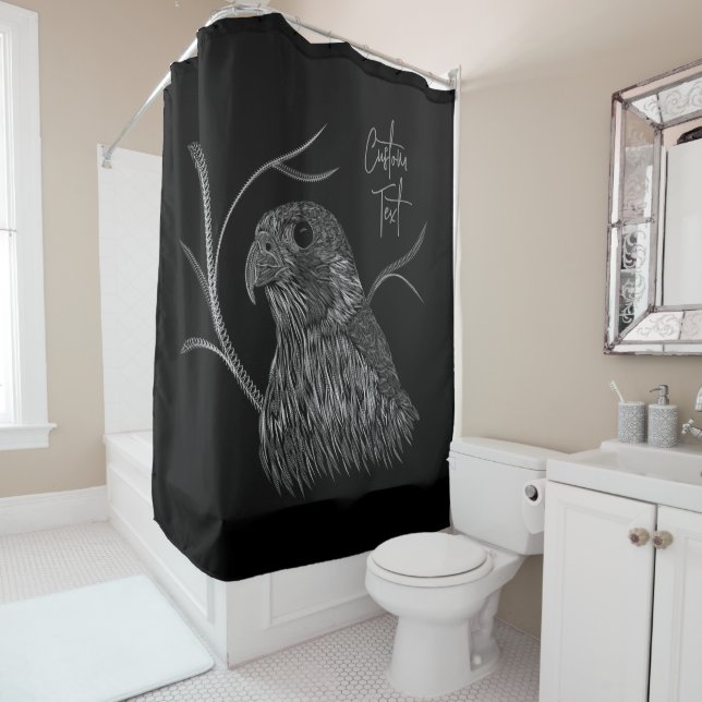 Peregrine Falcon in Tree Branches with Handwriting Shower Curtain (In Situ)