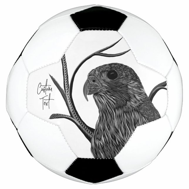 Peregrine Falcon in Tree Branches with Handwriting Soccer Ball (Front)