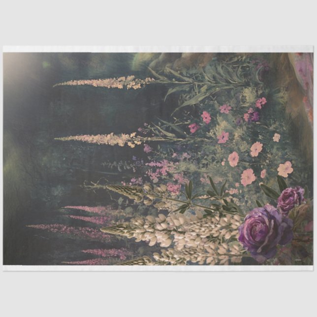 Perennials Garden scene, Dark green & colourful   Tissue Paper (Front)