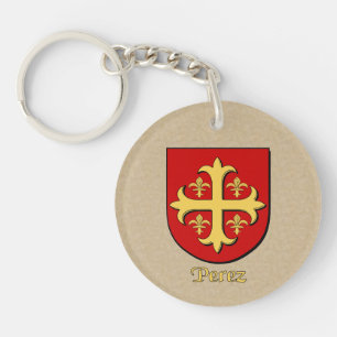 Perez Historical Shield with Flag of Mexico Key Ring