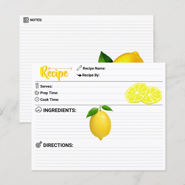 Perfect 2 Sided - Modern Refill Lemon Recipe Card (Front/Back)
