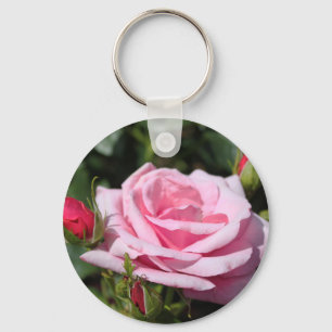 perfect beautiful pink rose flower and buds photo key ring